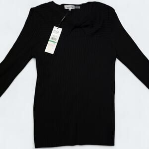 Calvin Klein Black Long-Sleeve Ribbed Sweater Twisted Neckline Womens L